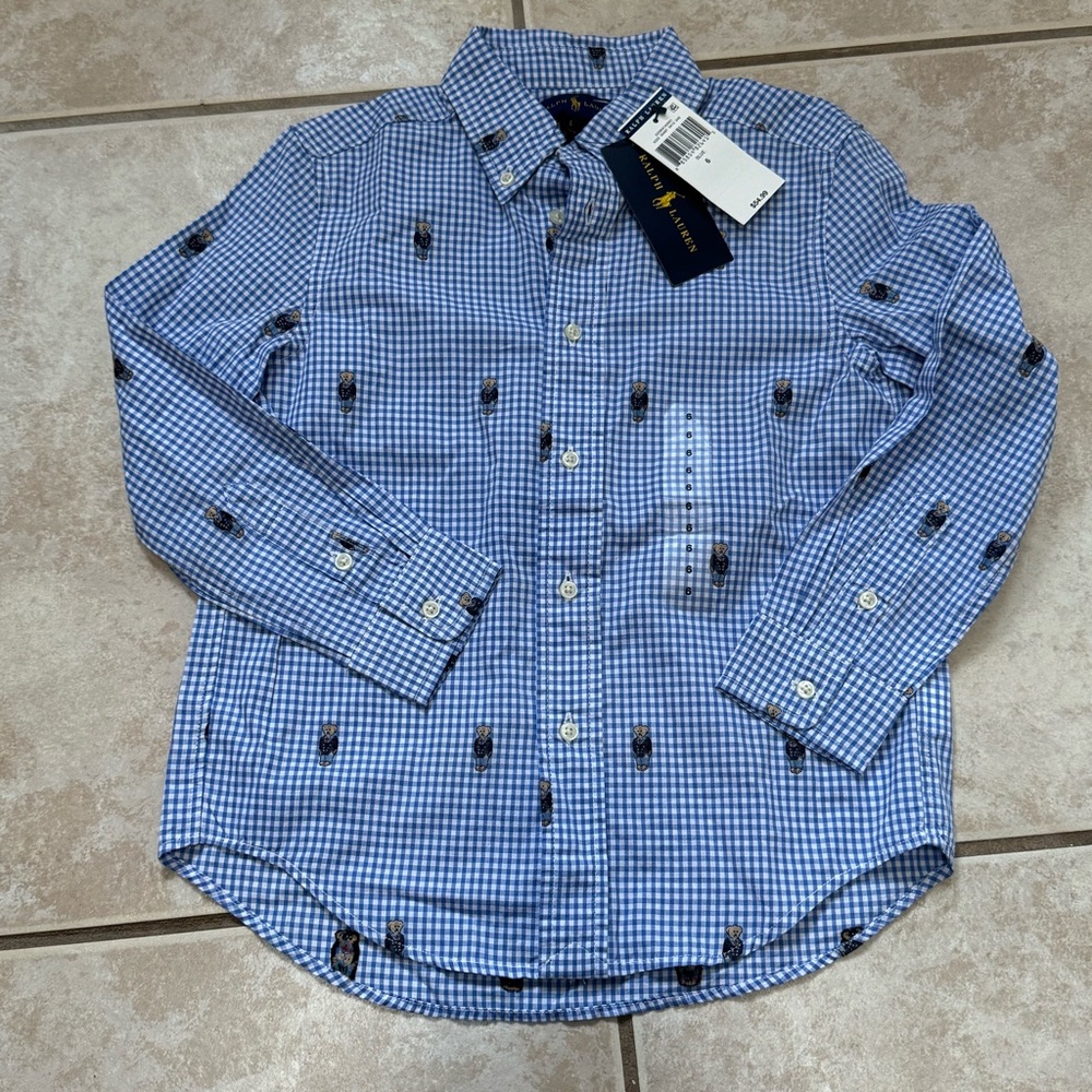 Brand New with tags Ralph Lauren Bear Gingham Shirt. Size 6.